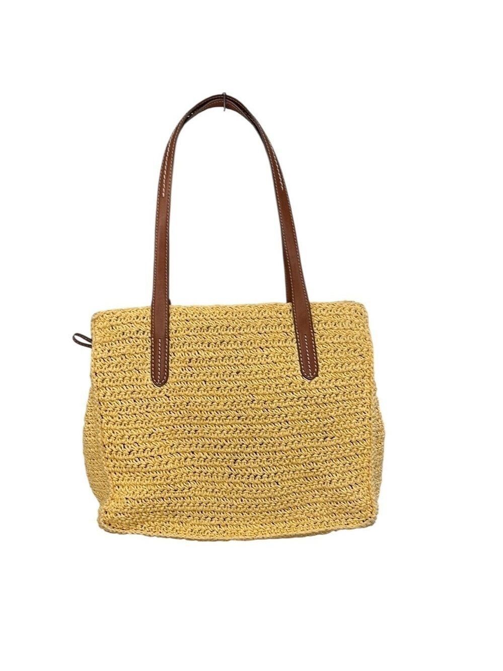 Brighton Crochet Straw Rafia Tote Bag Daisy Print Lining Yellow - Picture 3 of 7
